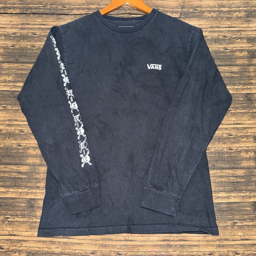 Vans Off The Wall Black Long Sleeve Classic Fit Size Small Skulls
